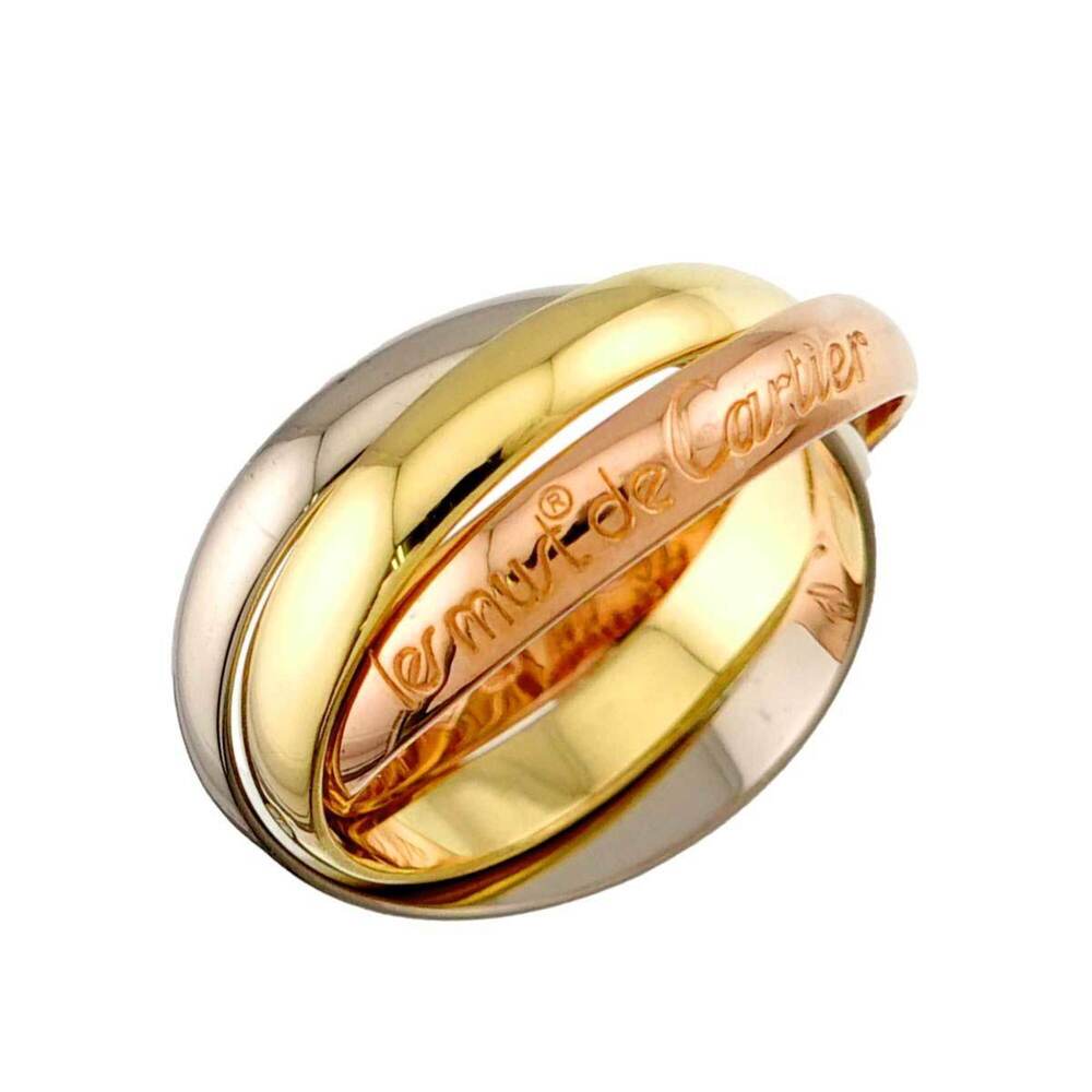 Cartier Trinity Medium MM #51 Ring, 18K Yellow Gold, White Pink Triple Band, ...